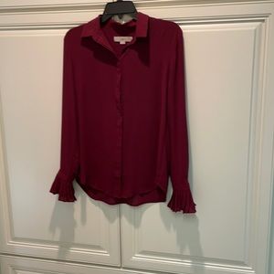 Loft wine red blouse with ruffle sleeves